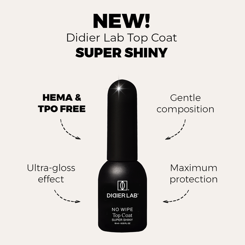 Päällyslakka No Wipe Super Shiny, Didier Lab, HEMA and TPO free, Clean Formula, 10 ml